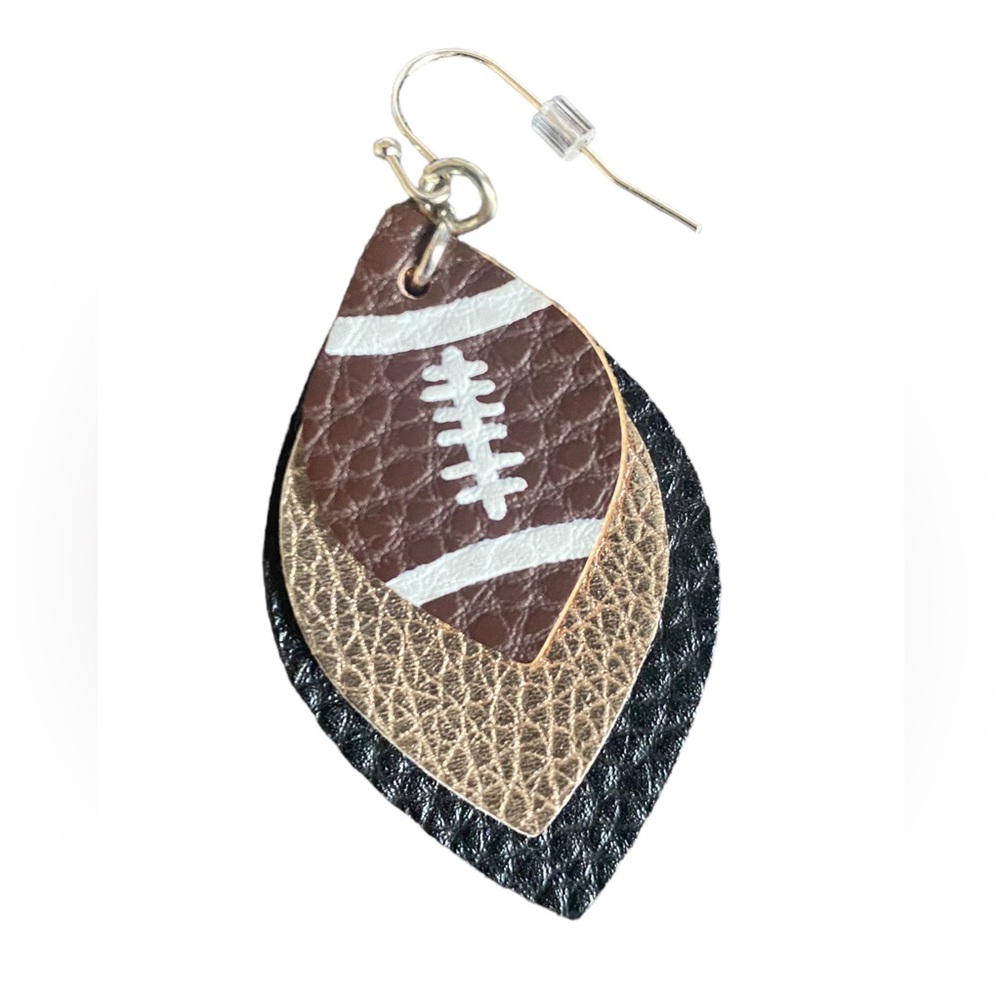 Layered Faux Leather Football Earrings - Picture 3 of 3